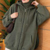Three-Thread Hooded Zip-Up Cardigan Khaki - Imagen 3