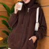 Three-Thread Hooded Zip-Up Cardigan Brown - Imagen 3