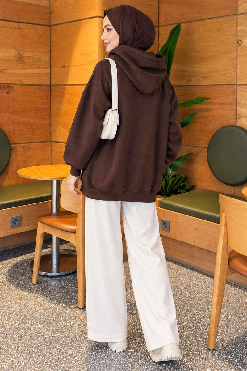 Three-Thread Hooded Zip-Up Cardigan Brown - Imagen 4