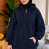 Three-Thread Hooded Zip-Up Cardigan Navy Blue