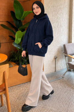 Alternative view of Three-Thread Hooded Zip-Up Cardigan Navy Blue