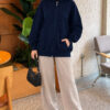 Three-Thread Hooded Zip-Up Cardigan Navy Blue - immagine 3