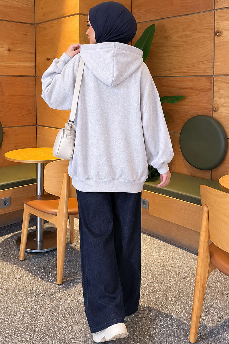 Three-Thread Hooded Zip-Up Cardigan Grey - Imagen 4