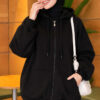 Three-Thread Hooded Zip-Up Cardigan Black