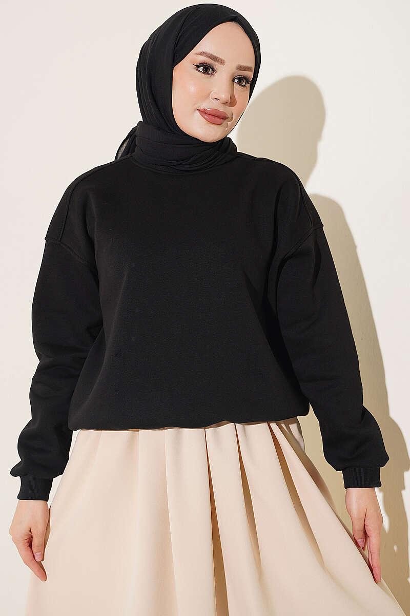 Uc Iplik Sardonlu Sweatshirt Siyah Tunik Destina