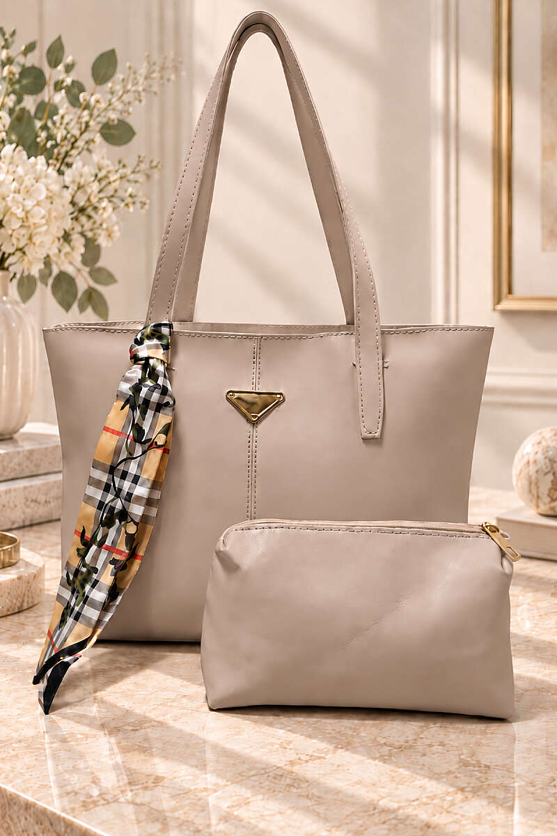 Triangle-Accented Makeup Bag Shoulder Bag Beige