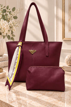 Triangle-Accented Makeup Bag Shoulder Bag Burgundy