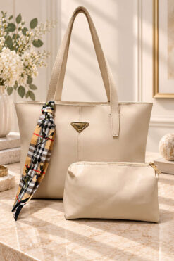 Triangle-Accented Makeup Bag Shoulder Bag Cream