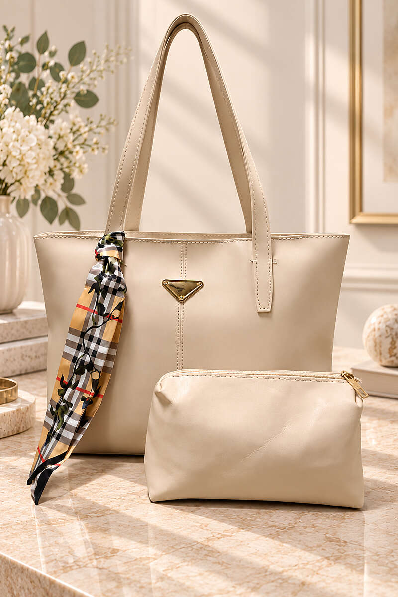 Triangle-Accented Makeup Bag Shoulder Bag Cream