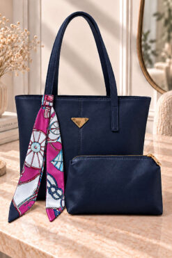 Triangle-Accented Makeup Bag Shoulder Bag Navy Blue