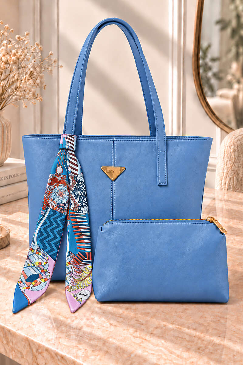 Triangle-Accented Makeup Bag Shoulder Bag Blue
