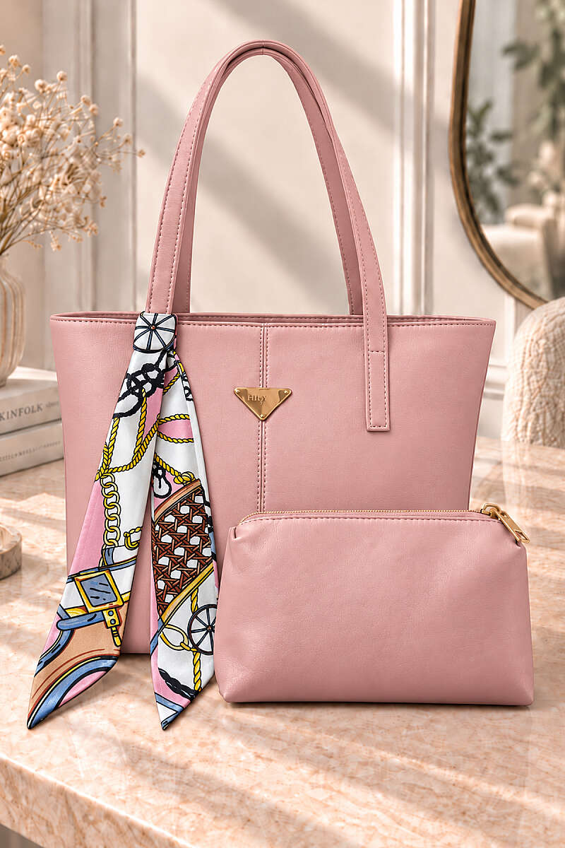 Triangle-Accented Makeup Bag Shoulder Bag Powder Pink