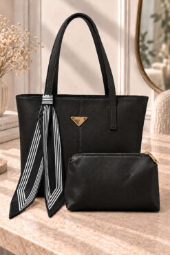 Triangle-Accented Makeup Bag Shoulder Bag Black