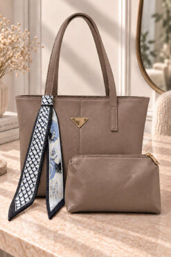 Triangle-Accented Makeup Bag Shoulder Bag Mink