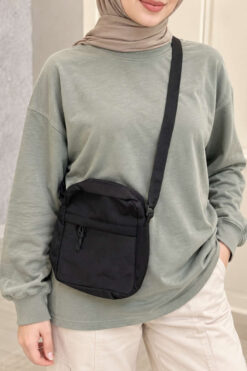Unisex Zip-up Crossbody Shoulder Bag Black