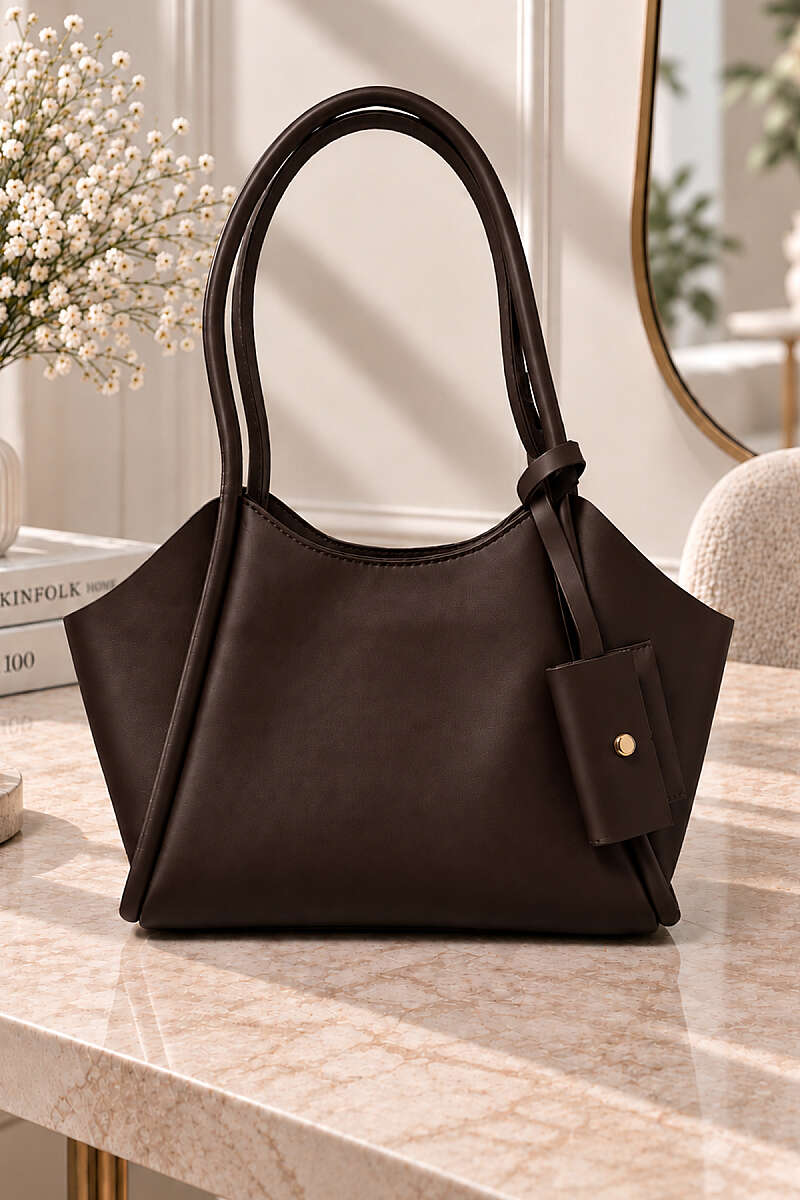 Long-Handled Wallet with Detailed Purse Dark Brown