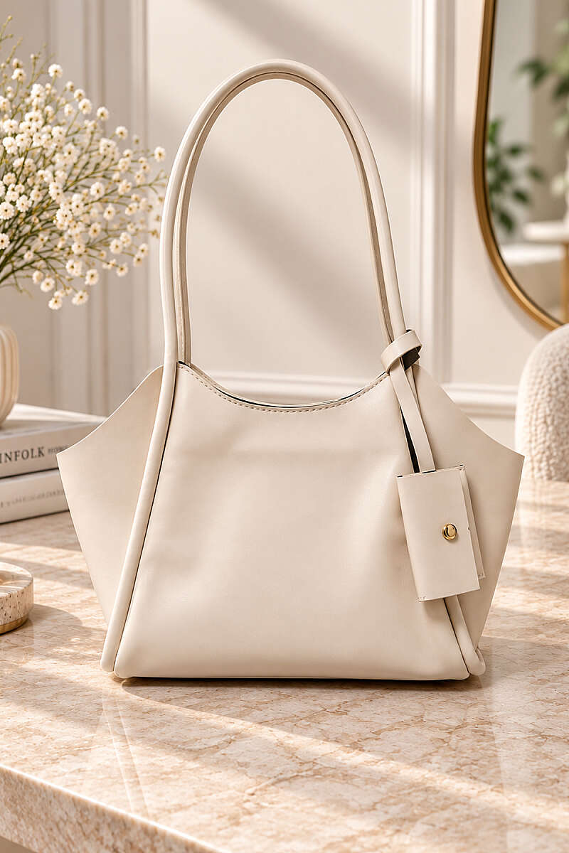 Long-Handled Wallet with Detailed Purse Cream