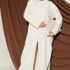 Long Ribbed Knit Tunic with Side Slit Details Beige