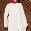 Long Ribbed Knit Tunic with Side Slit Details Beige - Afbeelding 2