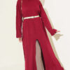 Long Ribbed Knit Tunic with Side Slit Details Burgundy