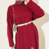 Long Ribbed Knit Tunic with Side Slit Details Burgundy - Afbeelding 2