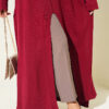 Long Ribbed Knit Tunic with Side Slit Details Burgundy - Afbeelding 4