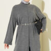 Long Ribbed Knit Tunic with Side Slit Details Smoke - Afbeelding 2