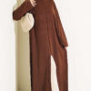 Long Ribbed Knit Tunic with Side Slit Details Brown
