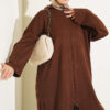 Long Ribbed Knit Tunic with Side Slit Details Brown - Afbeelding 2