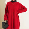 Long Ribbed Knit Tunic with Side Slit Details Red – Bild 2