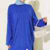 Long Ribbed Knit Tunic with Side Slit Details Saxon Blue - immagine 2