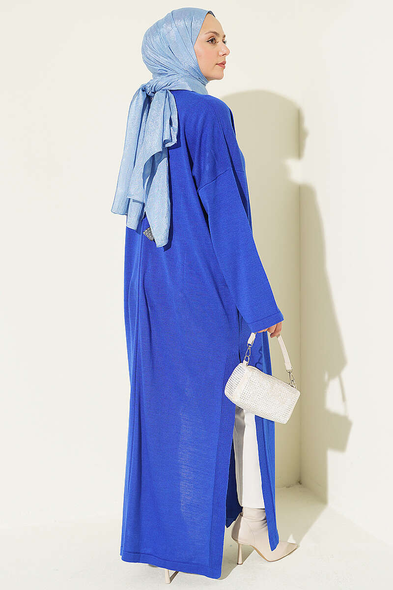 Long Ribbed Knit Tunic with Side Slit Details Saxon Blue - immagine 3