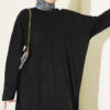 ⁦Long Ribbed Knit Tunic with Side Slit Details Black⁩ - الصورة ⁦2⁩