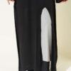 ⁦Long Ribbed Knit Tunic with Side Slit Details Black⁩ - الصورة ⁦4⁩