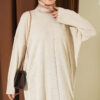 Long Ribbed Knit Tunic with Side Slit Details Stone - immagine 2