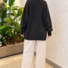 V-Neck Button-Front Oversized Knit Cardigan Anthracite – Image 3