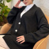 V-Neck Button-Front Oversized Knit Cardigan Anthracite