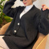 V-Neck Button-Front Oversized Knit Cardigan Anthracite – Image 2