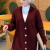 V-Neck Button-Front Oversized Knit Cardigan Burgundy - Image 2