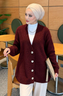 Alternative view of V-Neck Button-Front Oversized Knit Cardigan Burgundy