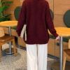 V-Neck Button-Front Oversized Knit Cardigan Burgundy - Image 3