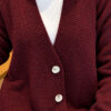 V-Neck Button-Front Oversized Knit Cardigan Burgundy - Image 4