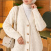 V-Neck Button-Front Oversized Knit Cardigan Ecru