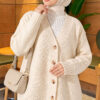 V-Neck Button-Front Oversized Knit Cardigan Ecru – Bild 2