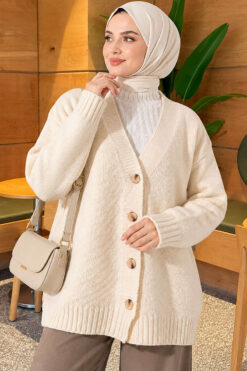 Alternative view of V-Neck Button-Front Oversized Knit Cardigan Ecru