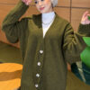 V-Neck Button-Front Oversized Knit Cardigan Khaki - Afbeelding 2