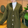 V-Neck Button-Front Oversized Knit Cardigan Khaki
