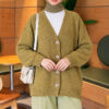 V-Neck Button-Front Oversized Knit Cardigan Oil Green