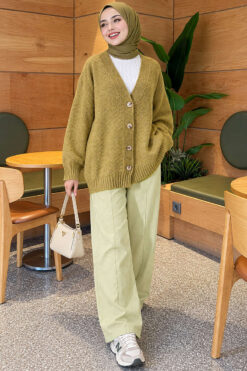 Alternative view of V-Neck Button-Front Oversized Knit Cardigan Oil Green