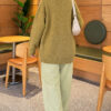 V-Neck Button-Front Oversized Knit Cardigan Oil Green – Image 3